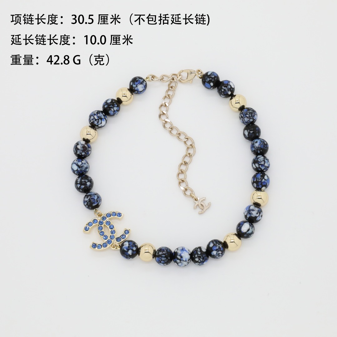 CCN098 Chanel Chinese-style blue and white porcelain pearl chain Choker necklace - ccjewelryacc