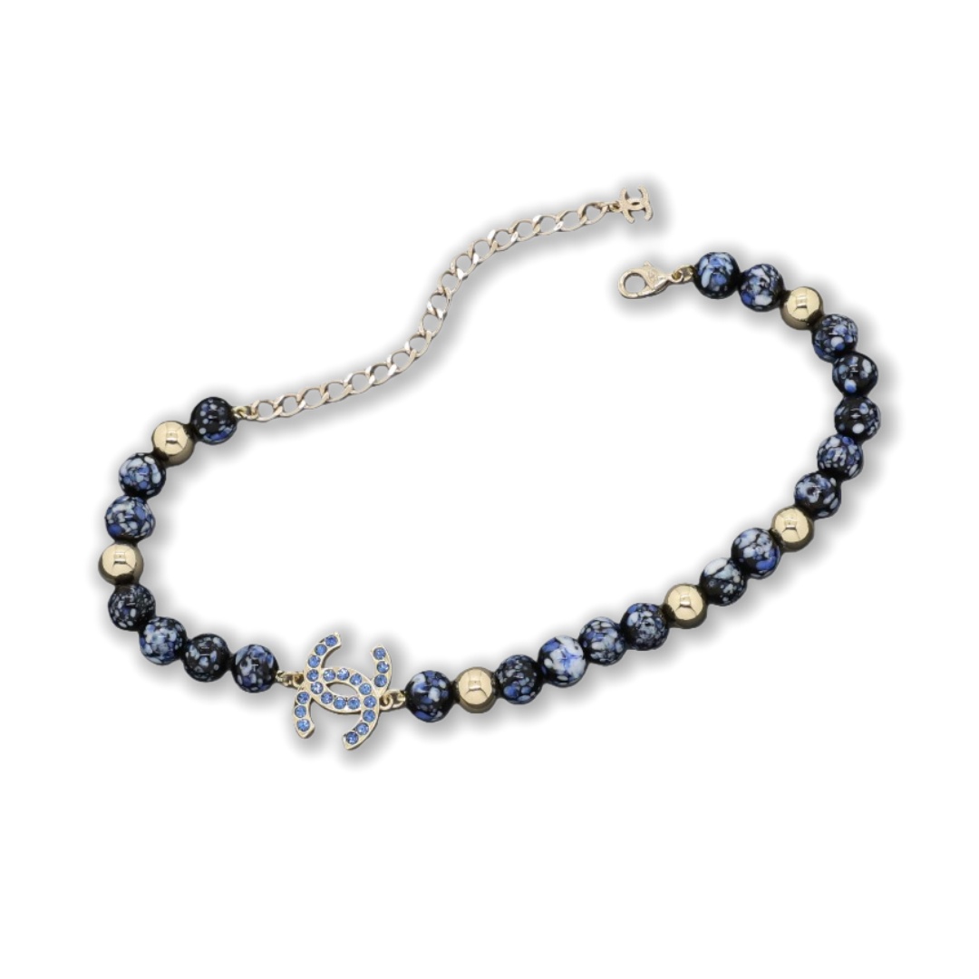 CCN098 Chanel Chinese-style blue and white porcelain pearl chain Choker necklace - ccjewelryacc