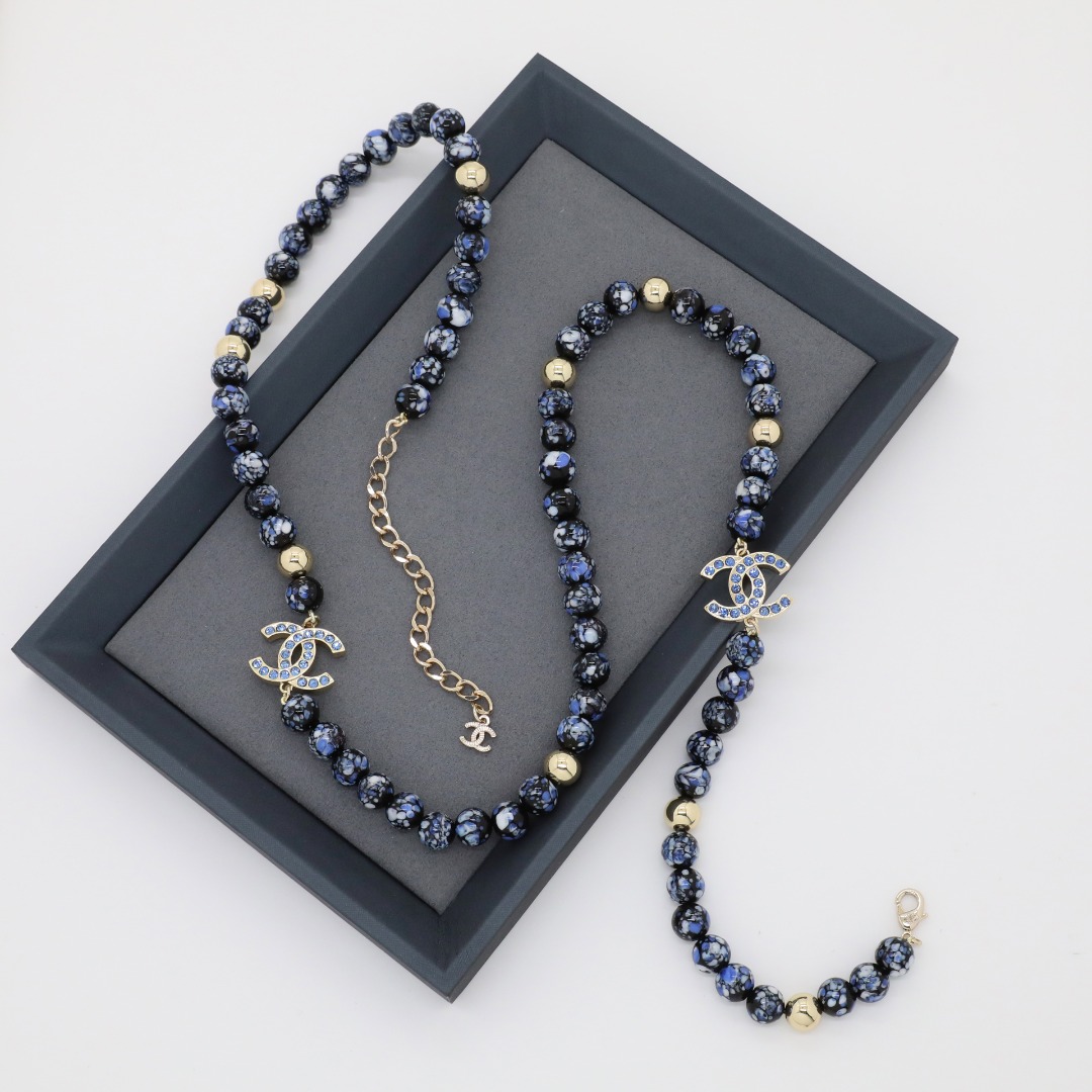 CCL104 Chanel Chinese-style blue and white porcelain long pearl chain sweater necklace - ccjewelryacc