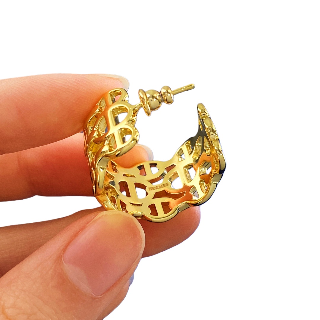 HME004 Width Chaine d'Ancre Enchainee hoop earrings - ccjewelryacc