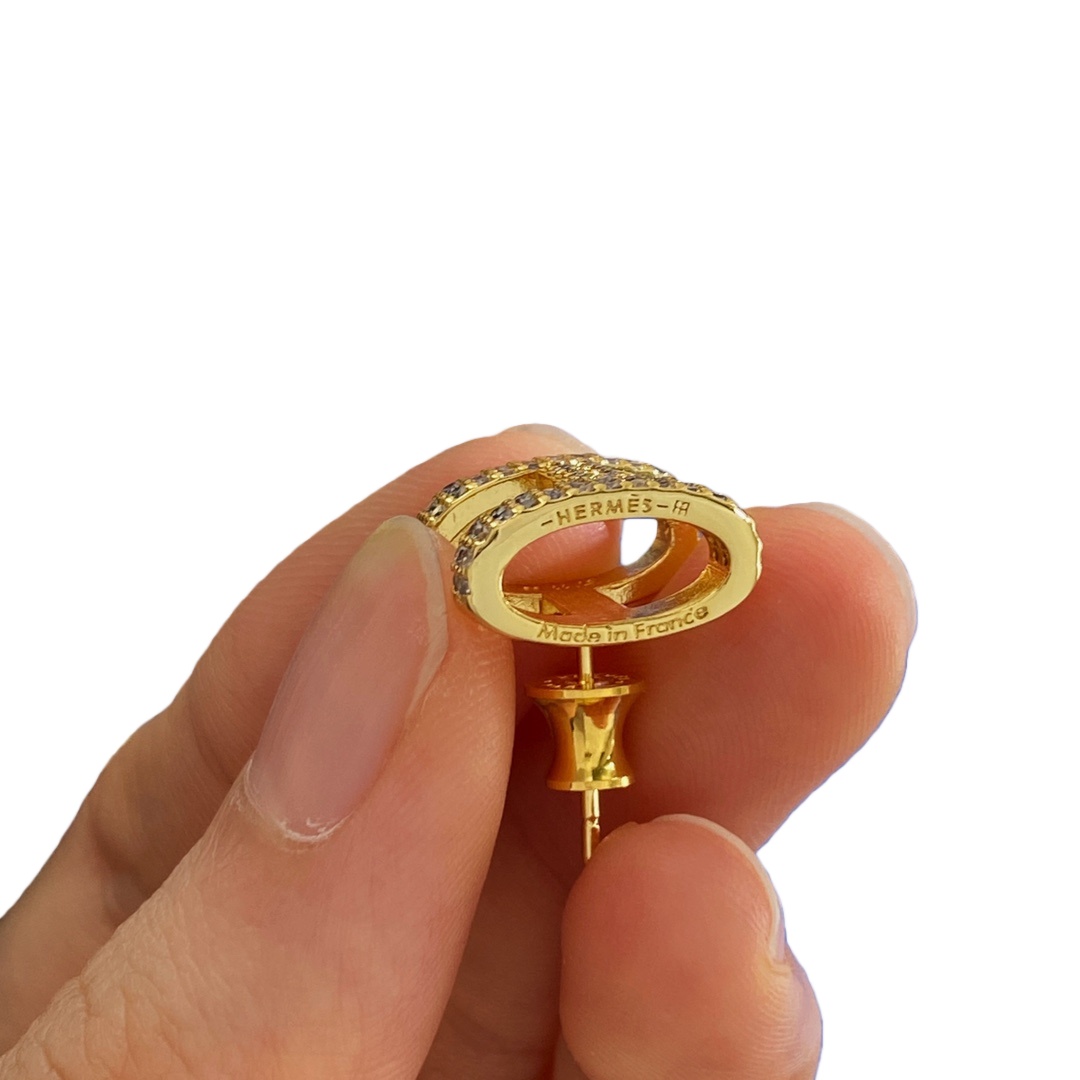 HME002 Sparkling Diamond Hermes H stud earrings - ccjewelryacc