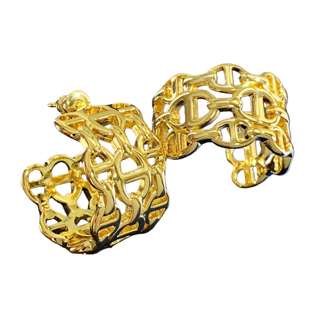 HME004 Width Chaine d'Ancre Enchainee hoop earrings - ccjewelryacc