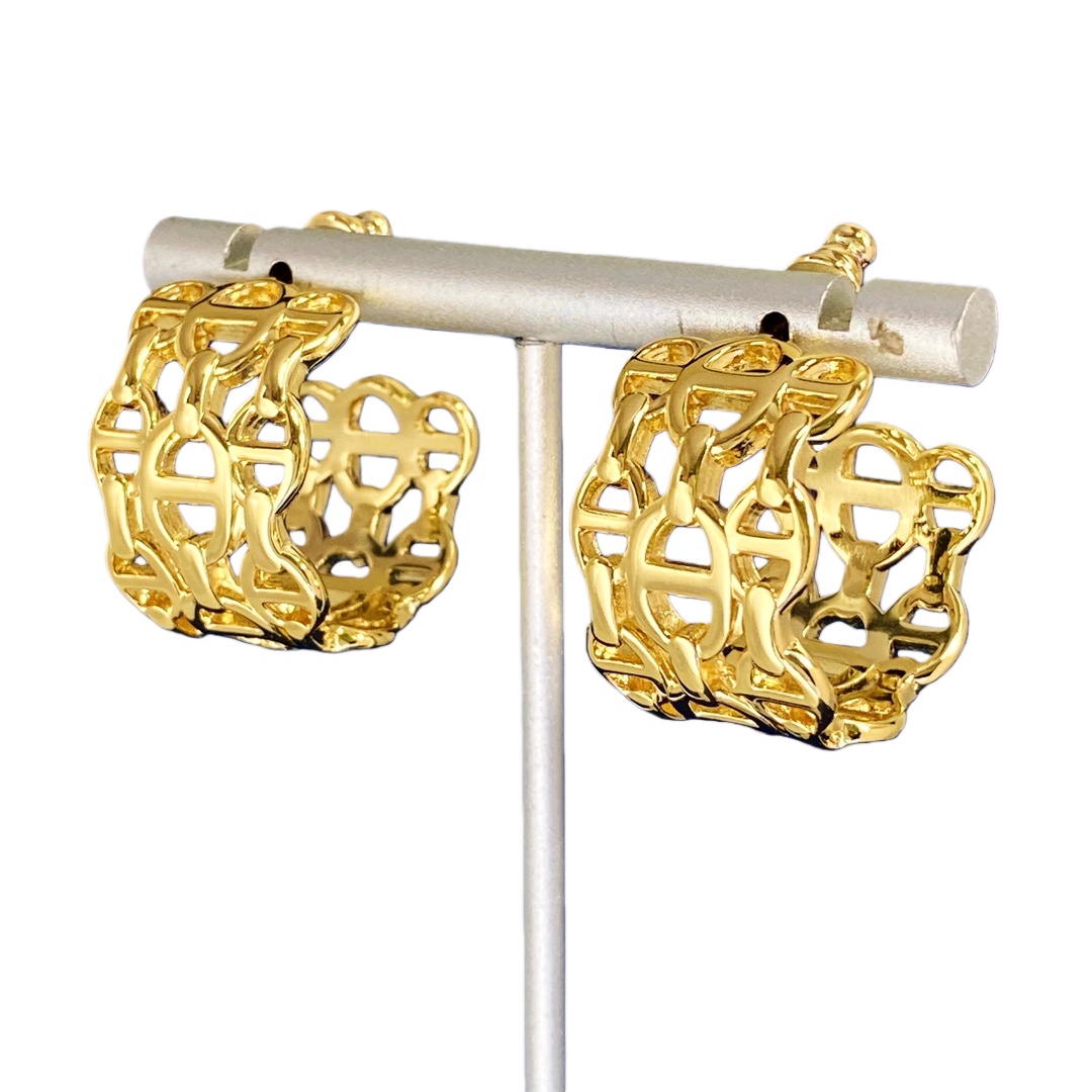 HME004 Width Chaine d'Ancre Enchainee hoop earrings - ccjewelryacc