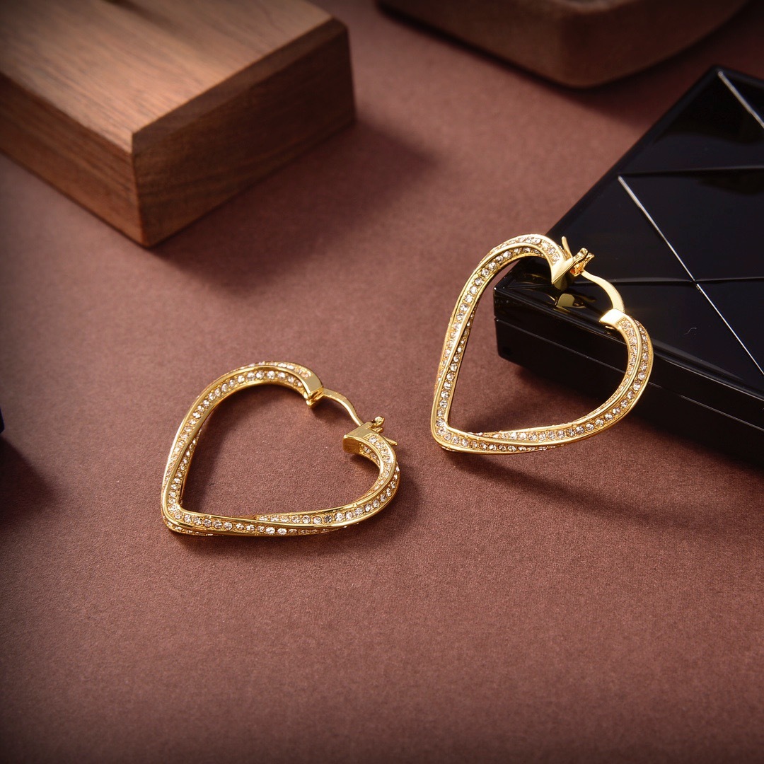 YYE102 crystal heart ysl Hoop earrings - ccjewelryacc