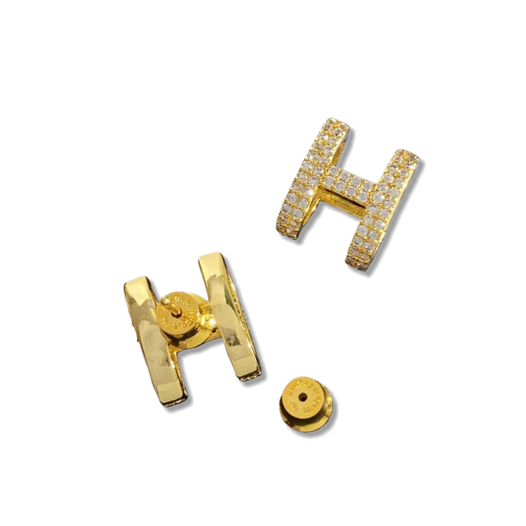 HME002 Sparkling Diamond Hermes H stud earrings - ccjewelryacc