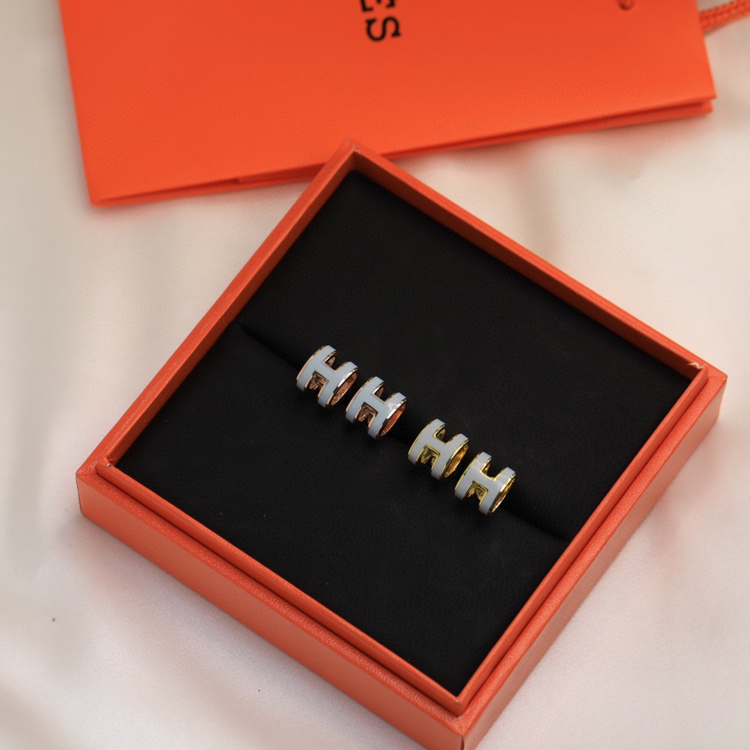 HME027 Hermes Mini Pop H enamel stud earrings - ccjewelryacc
