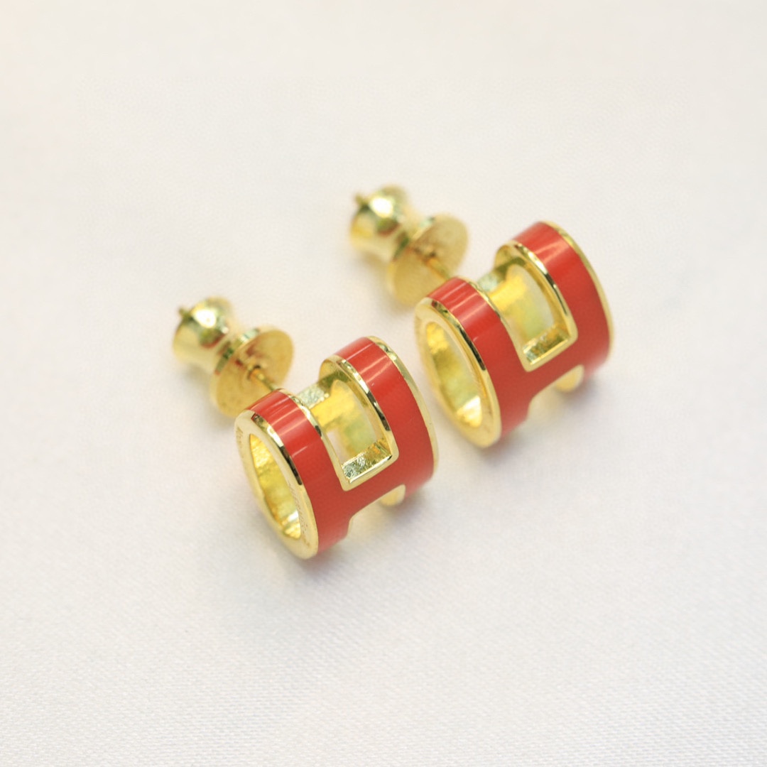 HME027 Hermes Mini Pop H enamel stud earrings - ccjewelryacc