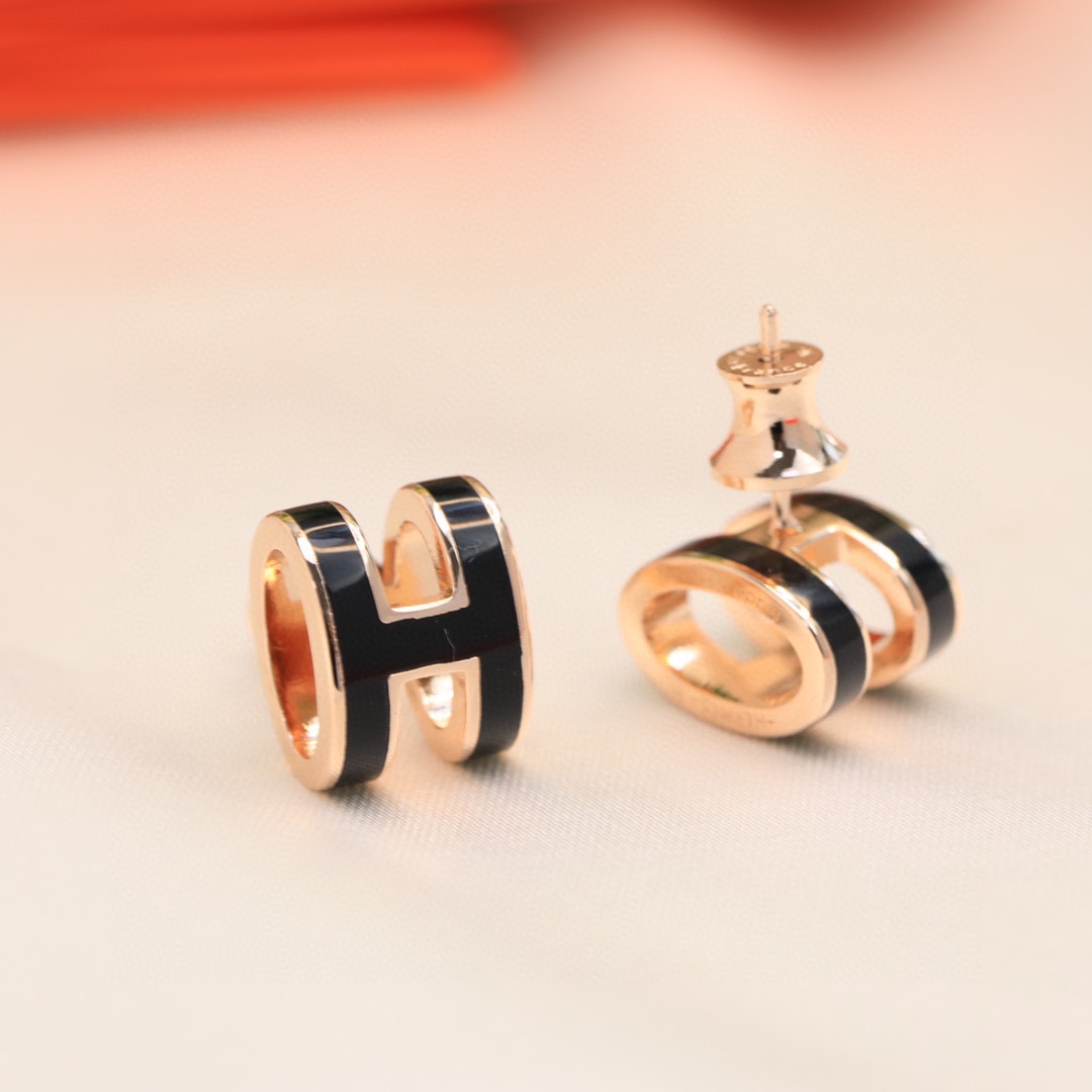 HME027 Hermes Mini Pop H enamel stud earrings - ccjewelryacc