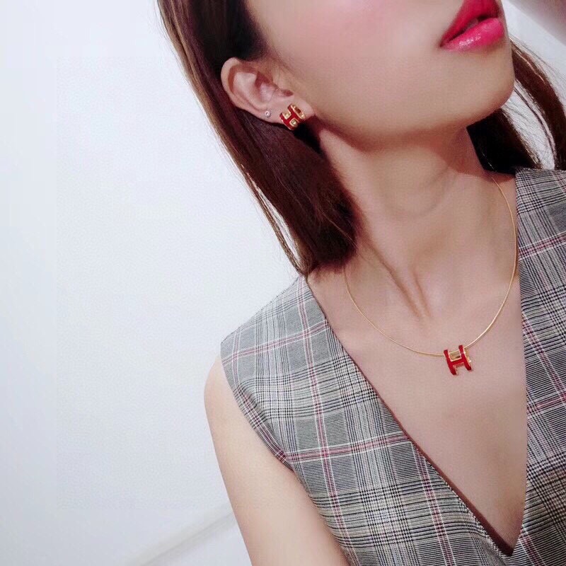 HME027 Hermes Mini Pop H enamel stud earrings - ccjewelryacc