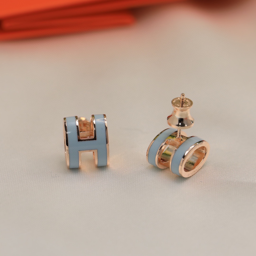 HME027 Hermes Mini Pop H enamel stud earrings - ccjewelryacc