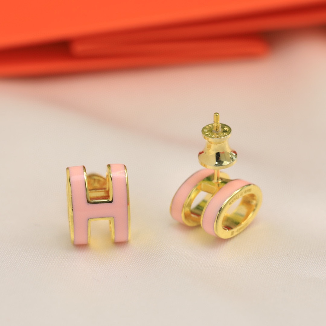 HME027 Hermes Mini Pop H enamel stud earrings - ccjewelryacc