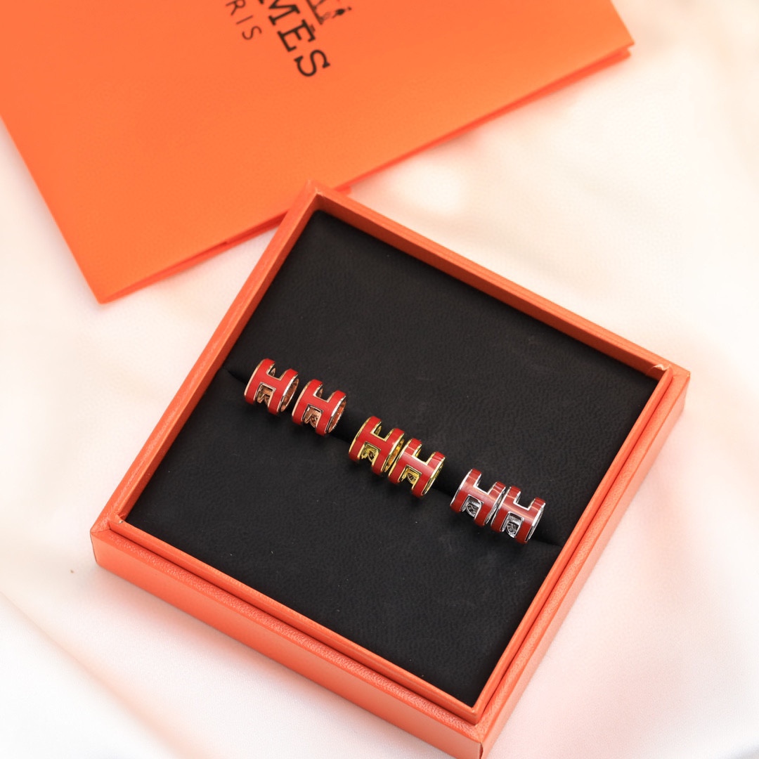 HME027 Hermes Mini Pop H enamel stud earrings - ccjewelryacc