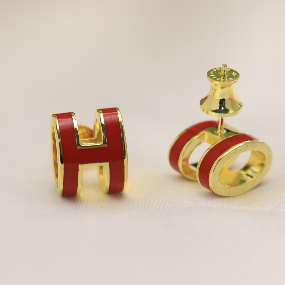 HME027 Hermes Mini Pop H enamel stud earrings - ccjewelryacc