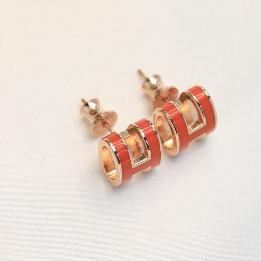 HME027 Hermes Mini Pop H enamel stud earrings - ccjewelryacc