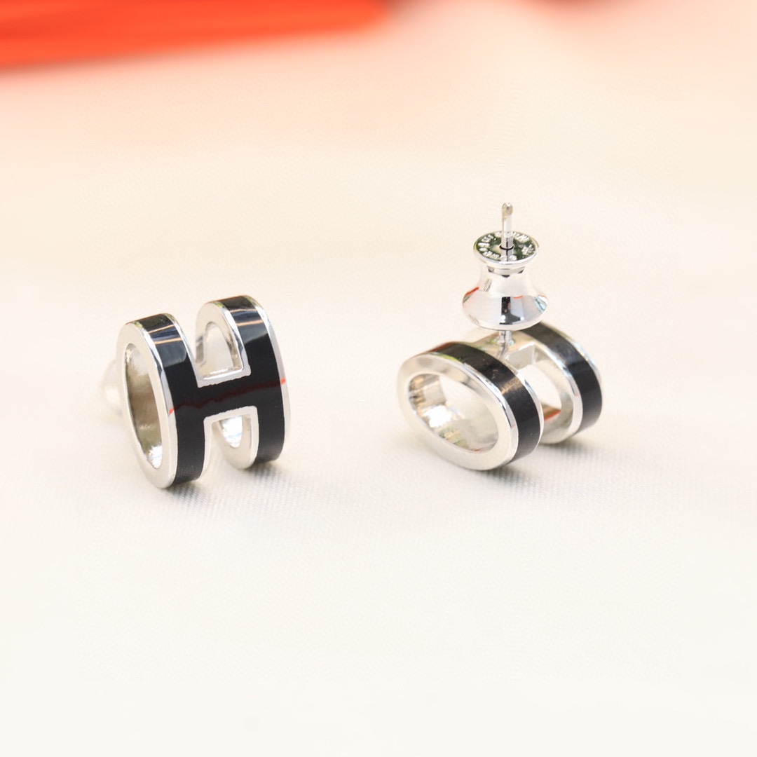 HME027 Hermes Mini Pop H enamel stud earrings - ccjewelryacc