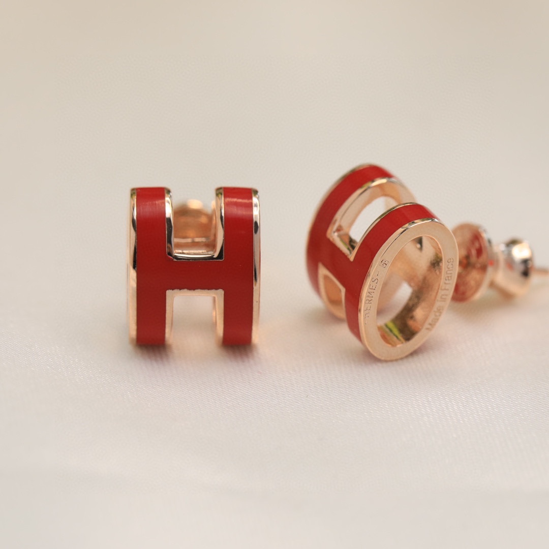 HME027 Hermes Mini Pop H enamel stud earrings - ccjewelryacc