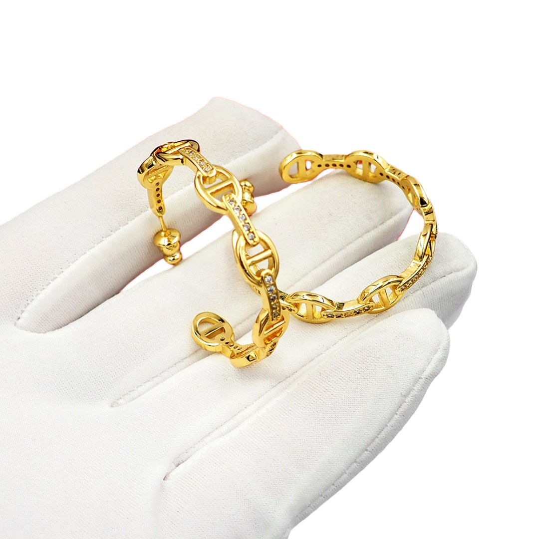 HME031 Hermes Chaine d'Ancre Enchainee Hoop earring - ccjewelryacc