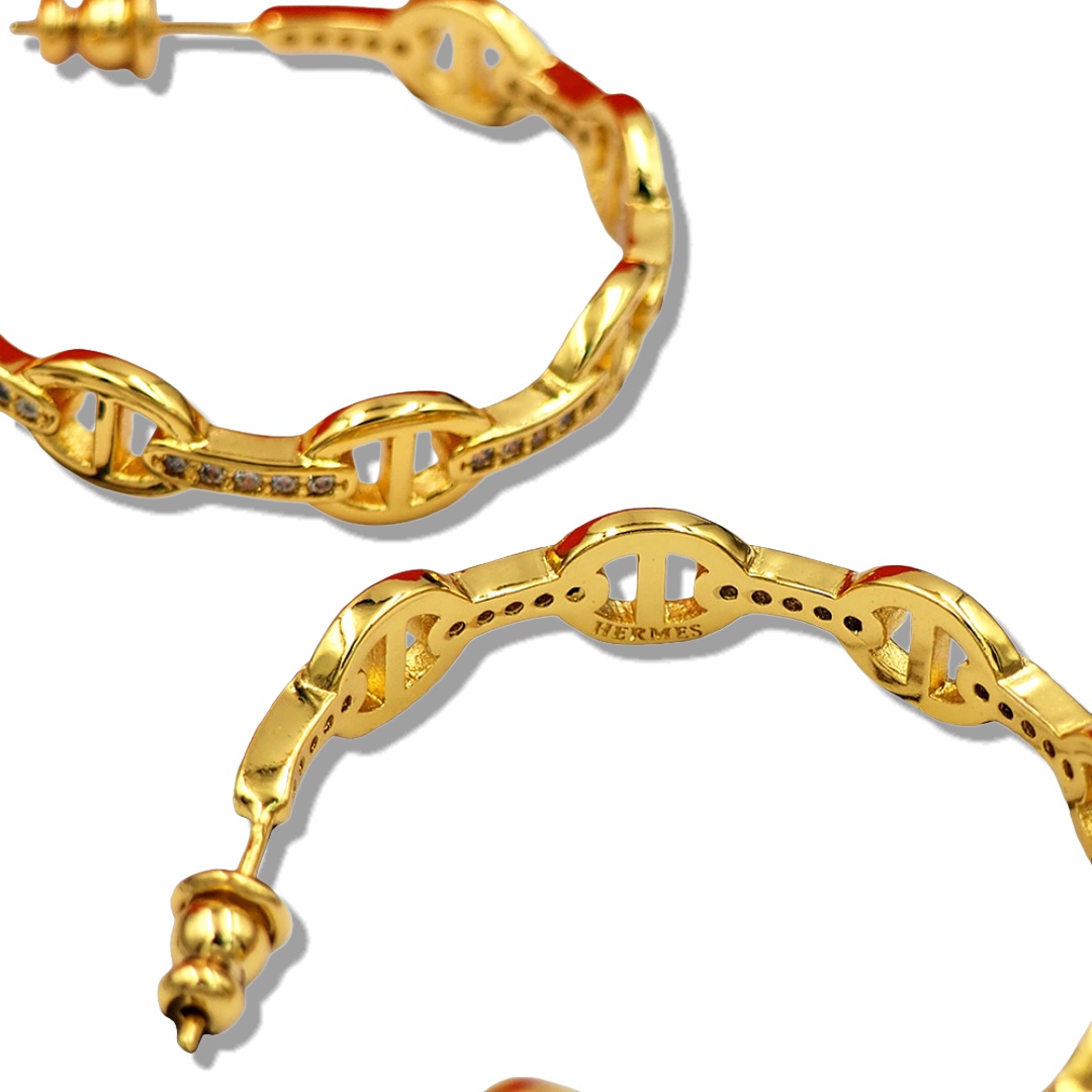 HME031 Hermes Chaine d'Ancre Enchainee Hoop earring - ccjewelryacc