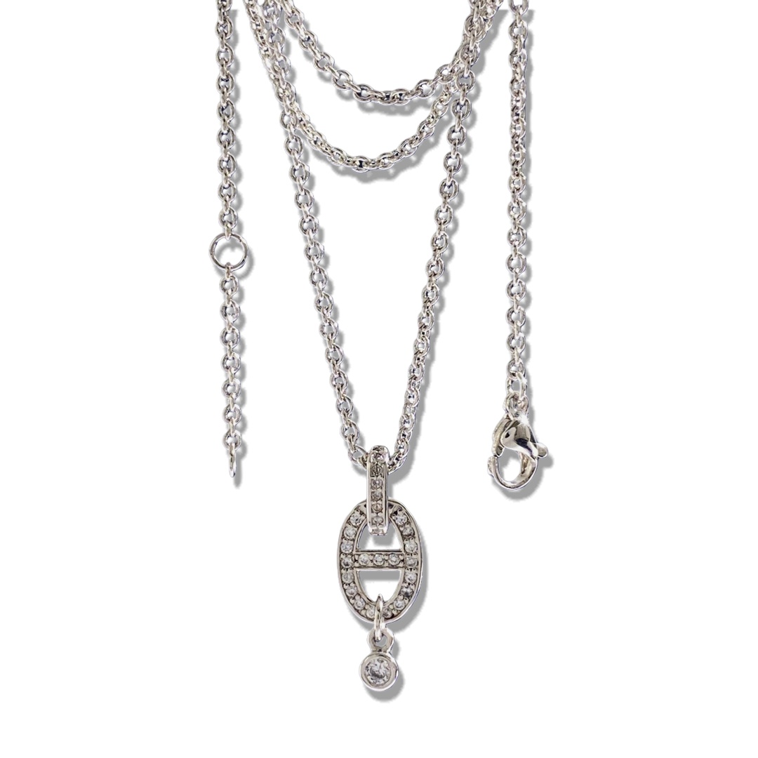 HMN003 Farandole Pendant Necklace White Gold Plated and Diamonds - ccjewelryacc