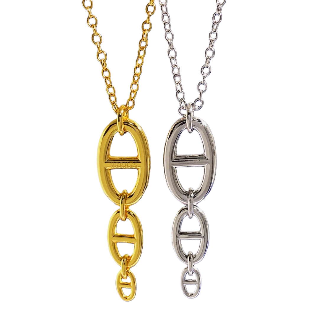 HMN012 H Pig nose Chaine d'ancre Enchainee pendant necklace, large model - ccjewelryacc