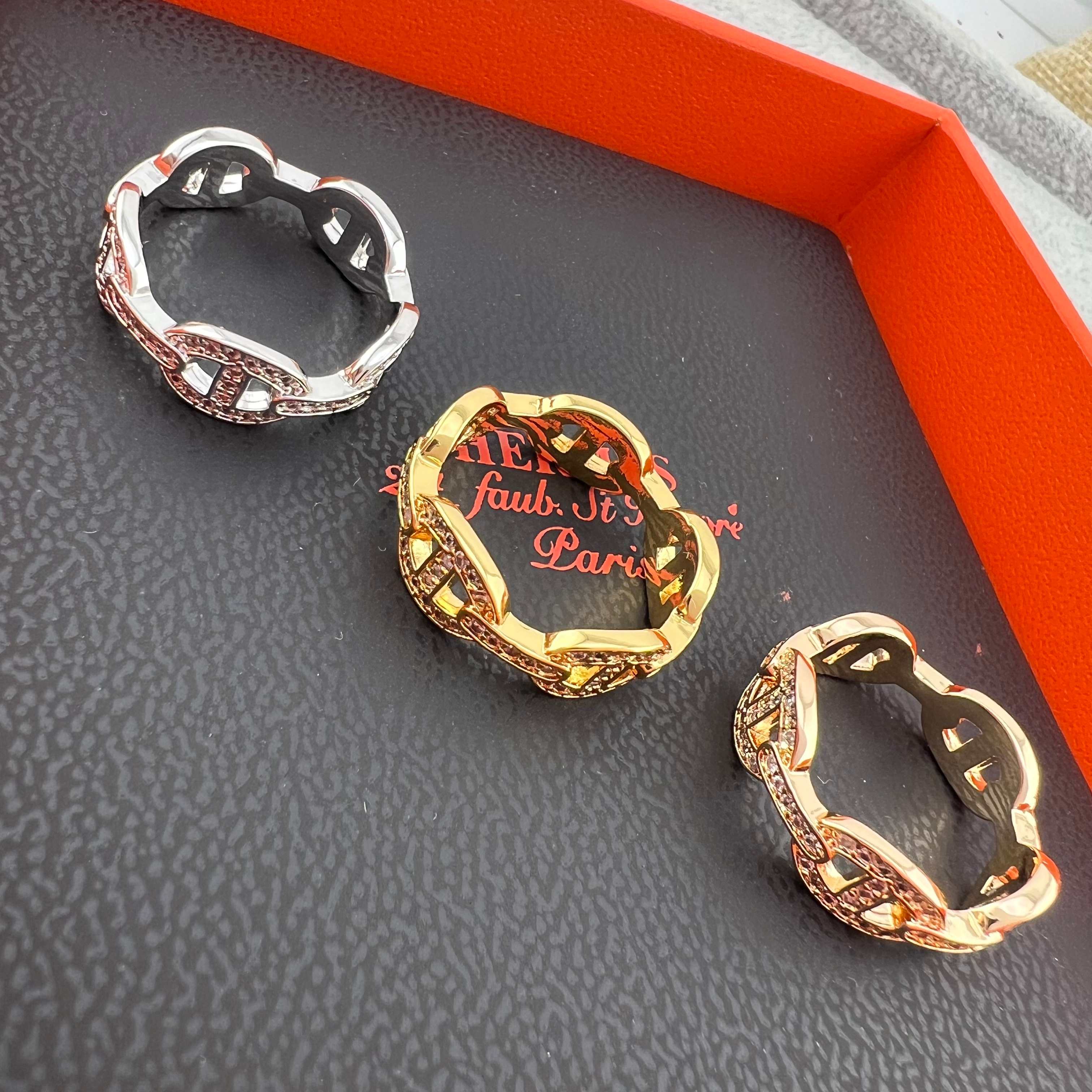 HMR022 Hermes Chaine d'ancre Enchainee ring Diamond, small model - ccjewelryacc