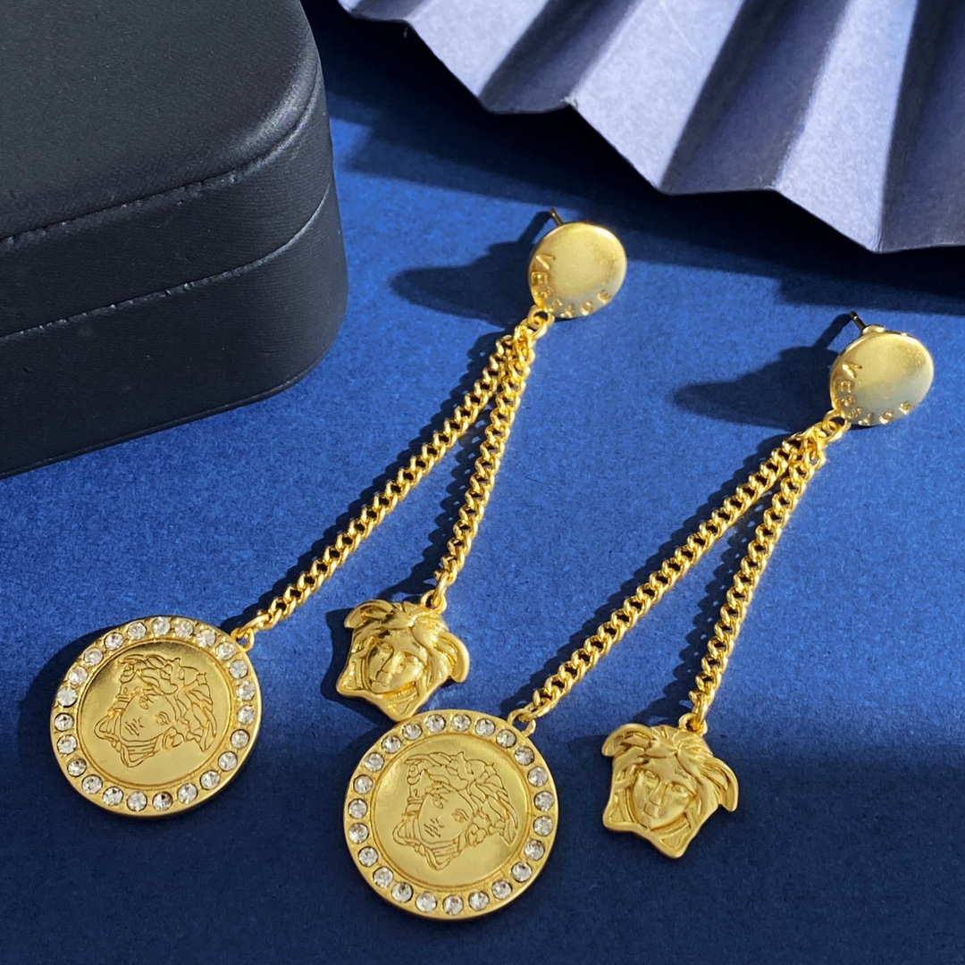 VSE068 Versace Medusa tassels pendant earrings Gold - ccjewelryacc