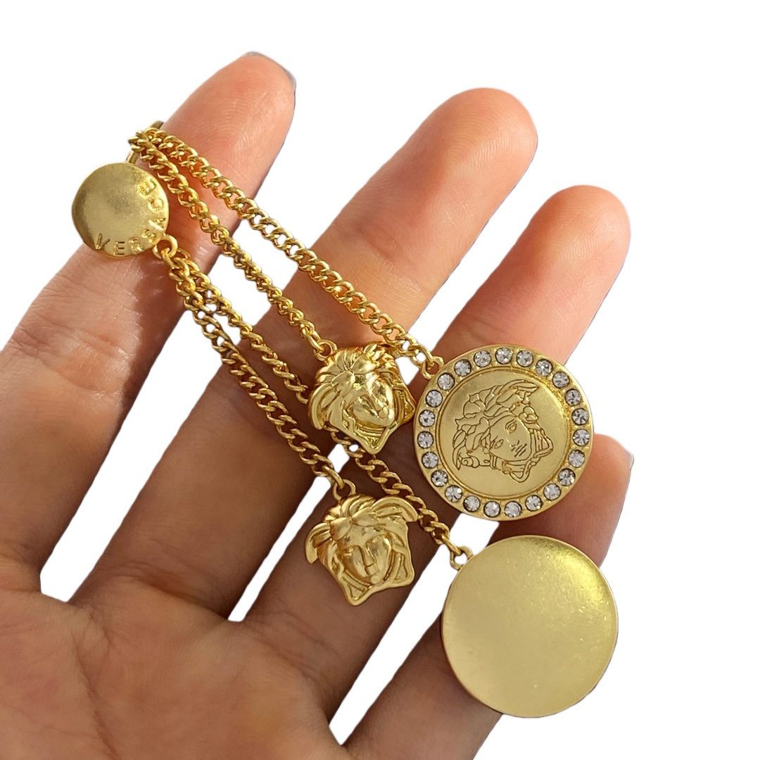 VSE068 Versace Medusa tassels pendant earrings Gold - ccjewelryacc