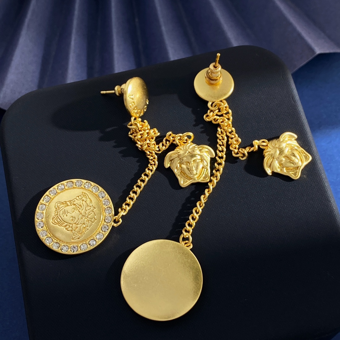 VSE068 Versace Medusa tassels pendant earrings Gold - ccjewelryacc