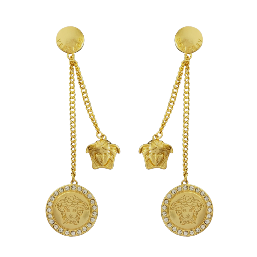 VSE068 Versace Medusa tassels pendant earrings Gold - ccjewelryacc