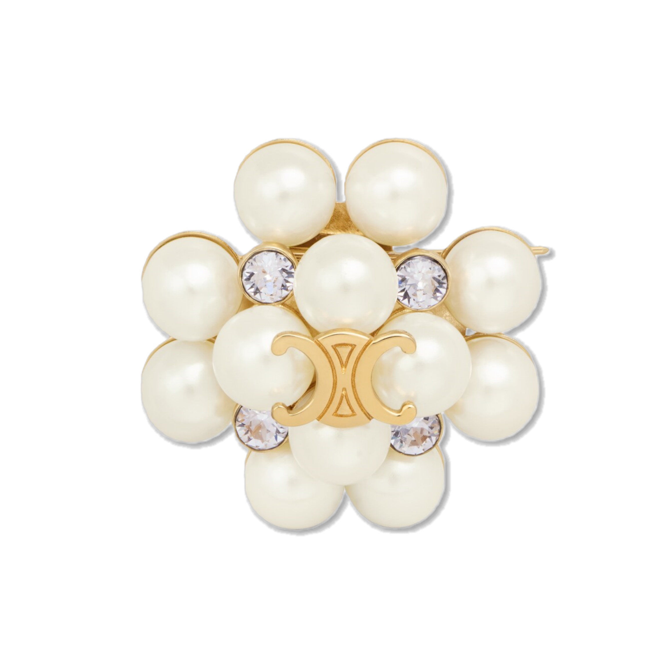 CLB005  Les Perles Celine Brooch in Strass, Resin Pearls, Brass with Gold Finish - ccjewelryacc