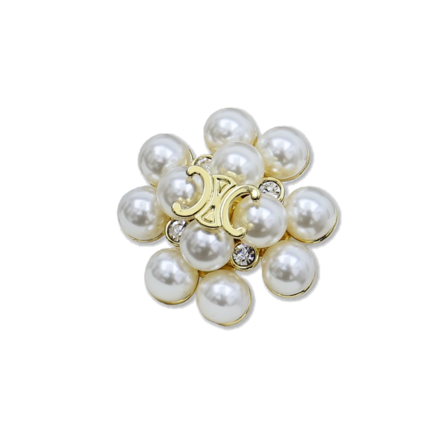 CLB005  Les Perles Celine Brooch in Strass, Resin Pearls, Brass with Gold Finish - ccjewelryacc