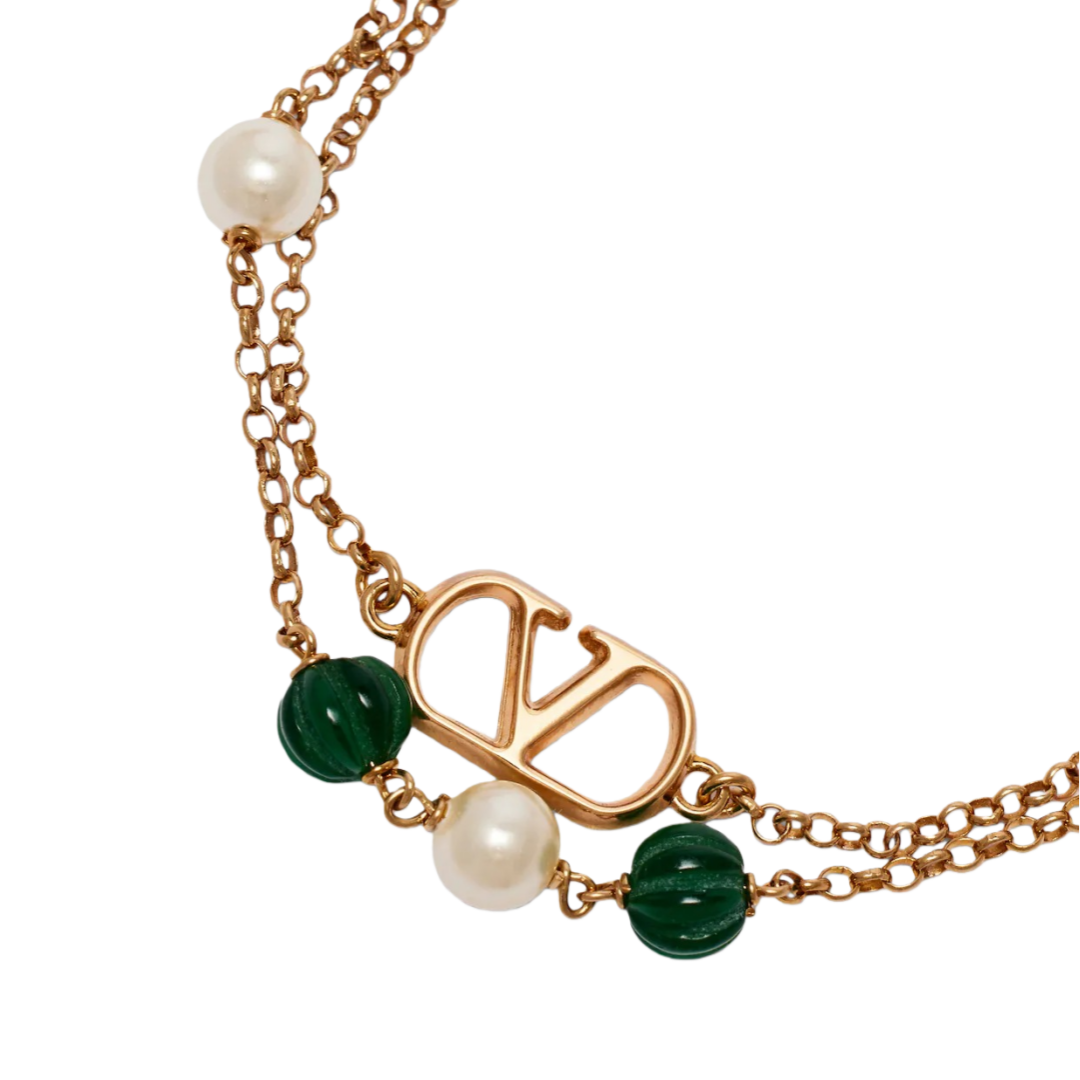 VTS032 Valentino VLogo beaded pearls bracelet - ccjewelryacc