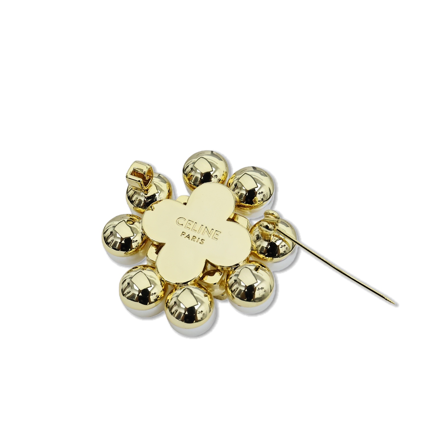 CLB005  Les Perles Celine Brooch in Strass, Resin Pearls, Brass with Gold Finish - ccjewelryacc