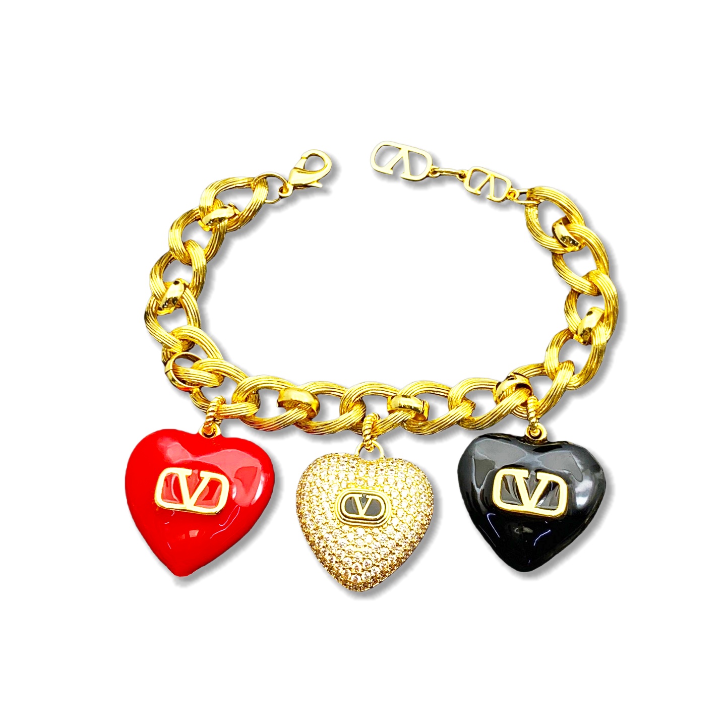 VTS036 Valentino Garavani Coeur Royal Heart Charms bracelet Chunky Chain - ccjewelryacc