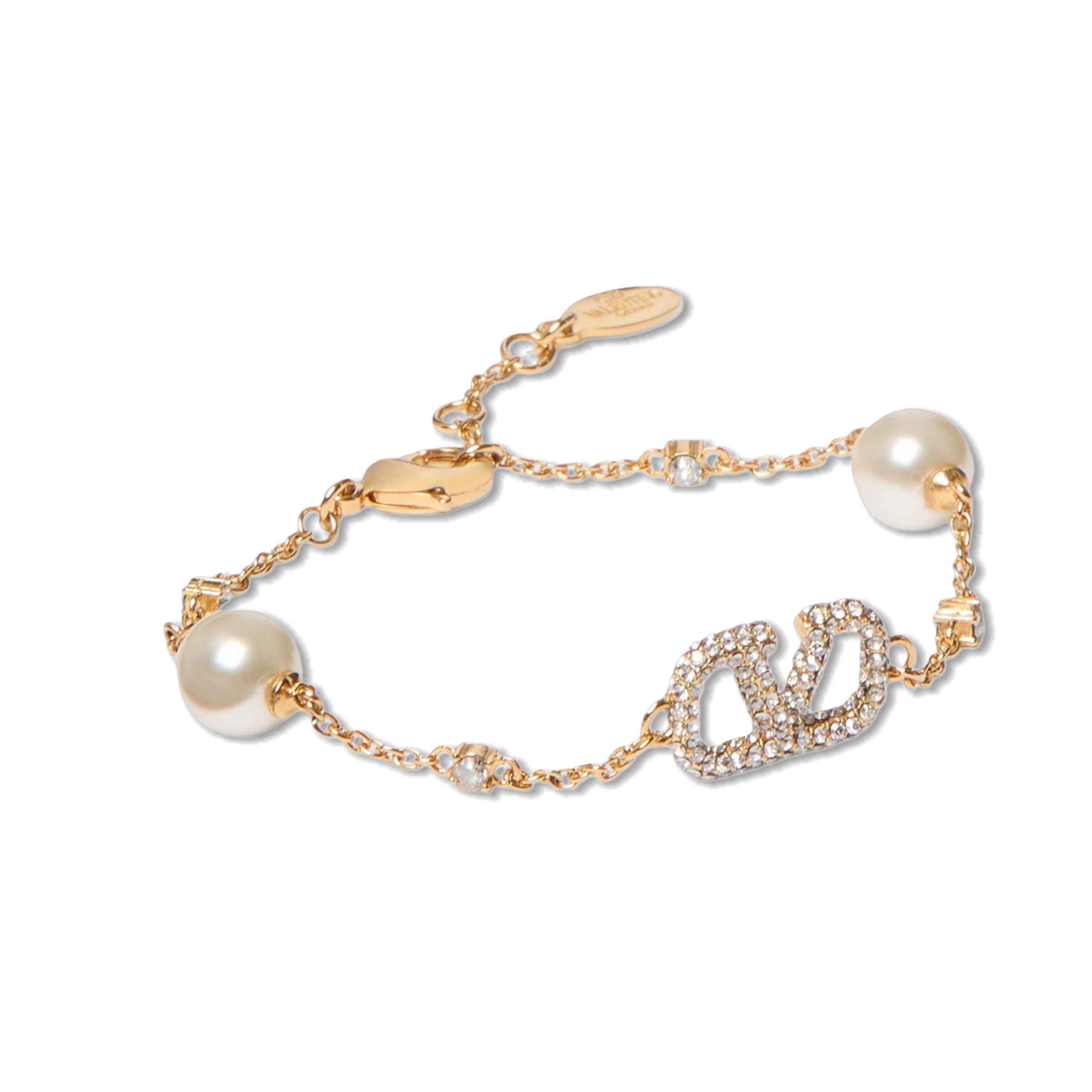 VTS034 Valentino Garavani Embellished VLogo and Faux Pearl Bracelet - ccjewelryacc