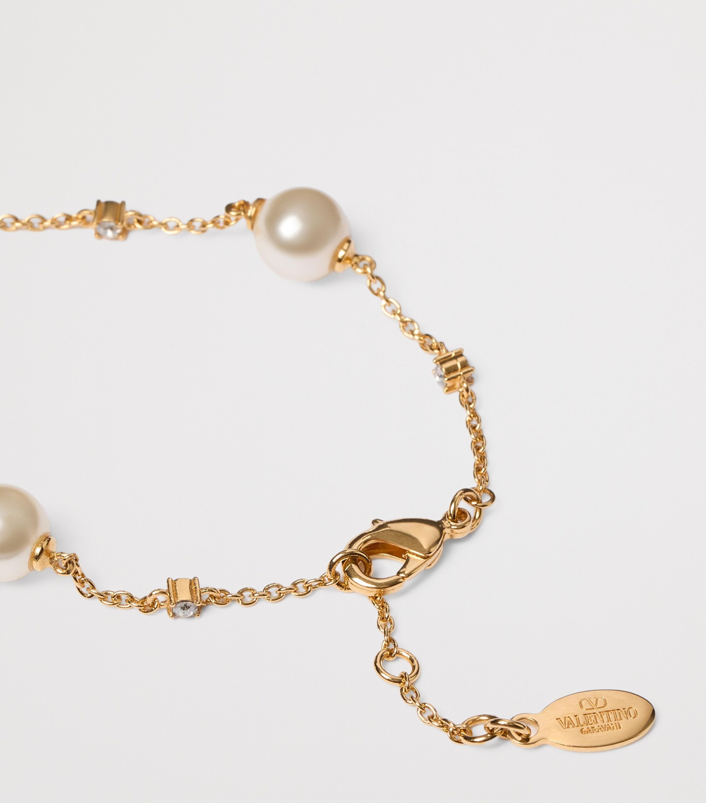 VTS034 Valentino Garavani Embellished VLogo and Faux Pearl Bracelet - ccjewelryacc