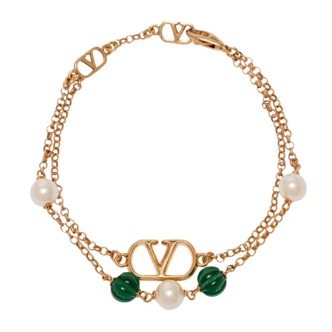VTS032 Valentino VLogo beaded pearls bracelet - ccjewelryacc