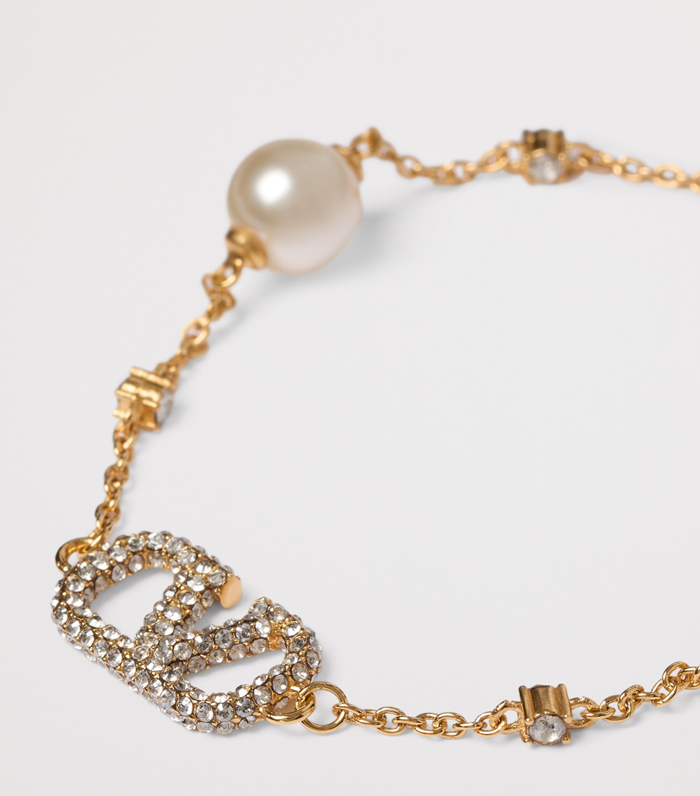 VTS034 Valentino Garavani Embellished VLogo and Faux Pearl Bracelet - ccjewelryacc