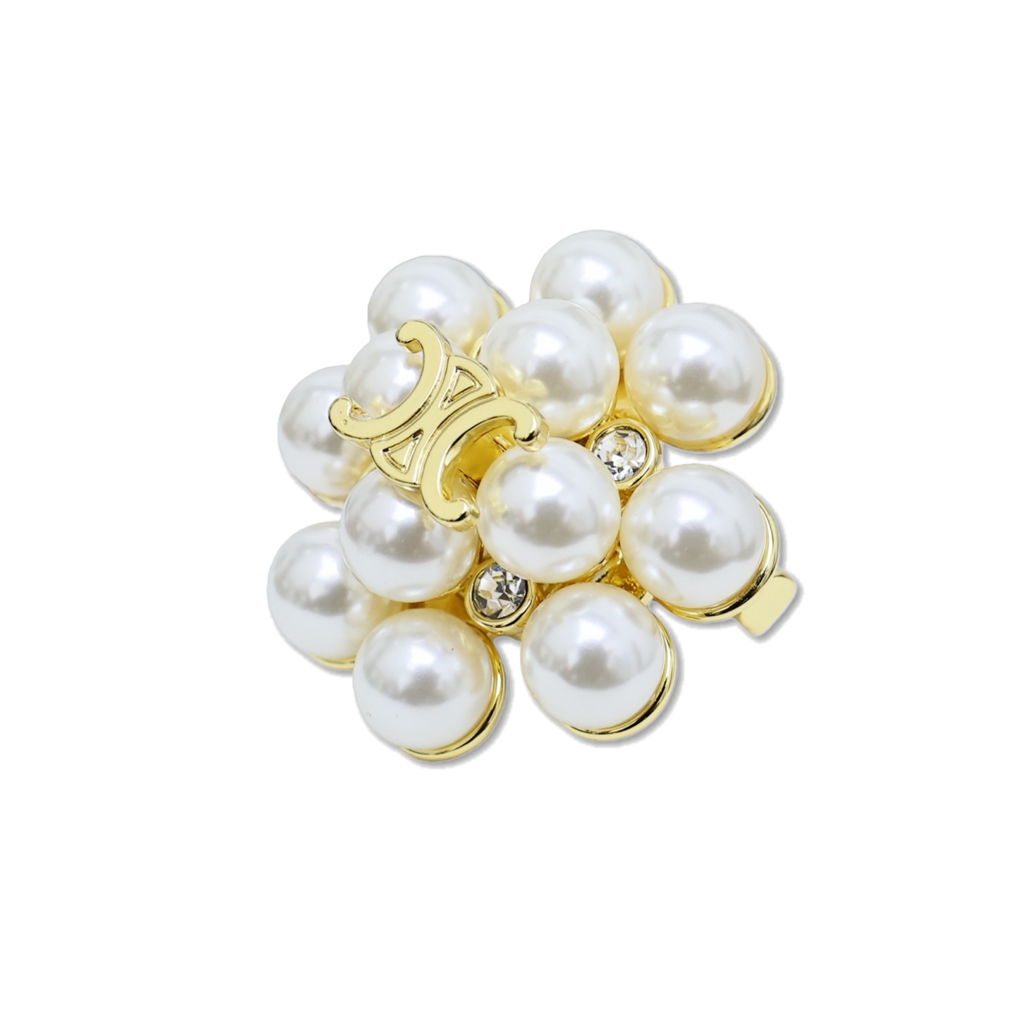 CLB005  Les Perles Celine Brooch in Strass, Resin Pearls, Brass with Gold Finish - ccjewelryacc