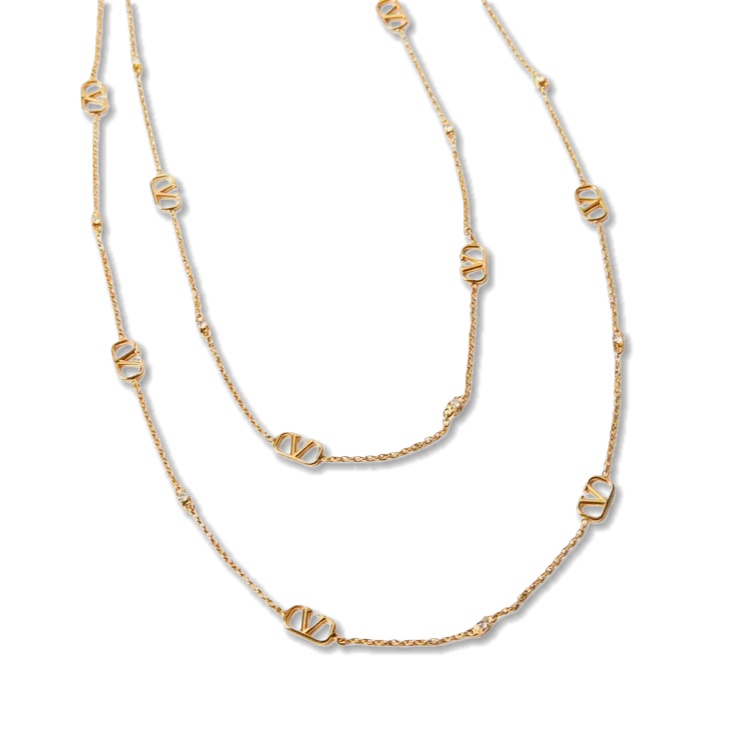 VTN041 V logo long chain sweater necklace - ccjewelryacc