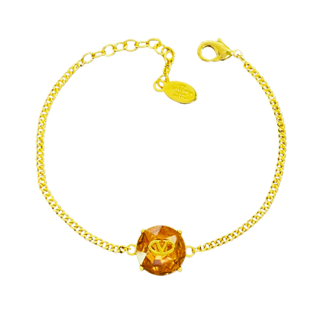 VTS011 V logo Bracelet link chain with big round zircon crystal - ccjewelryacc