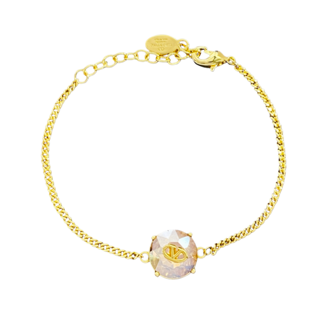 VTS011 V logo Bracelet link chain with big round zircon crystal - ccjewelryacc