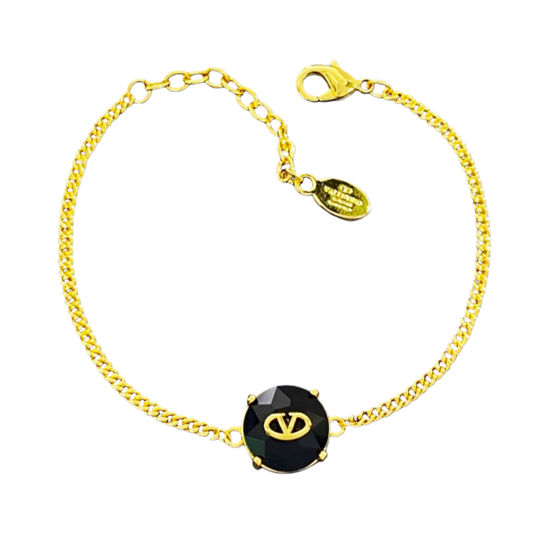 VTS011 V logo Bracelet link chain with big round zircon crystal - ccjewelryacc