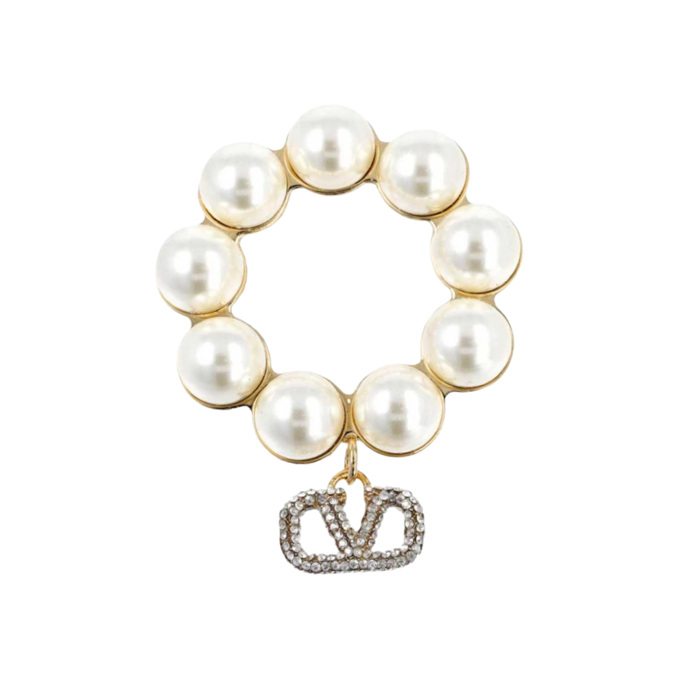 VTB004  Valentino Garavani  VLogo Signature Metal Brooch with pearls - ccjewelryacc