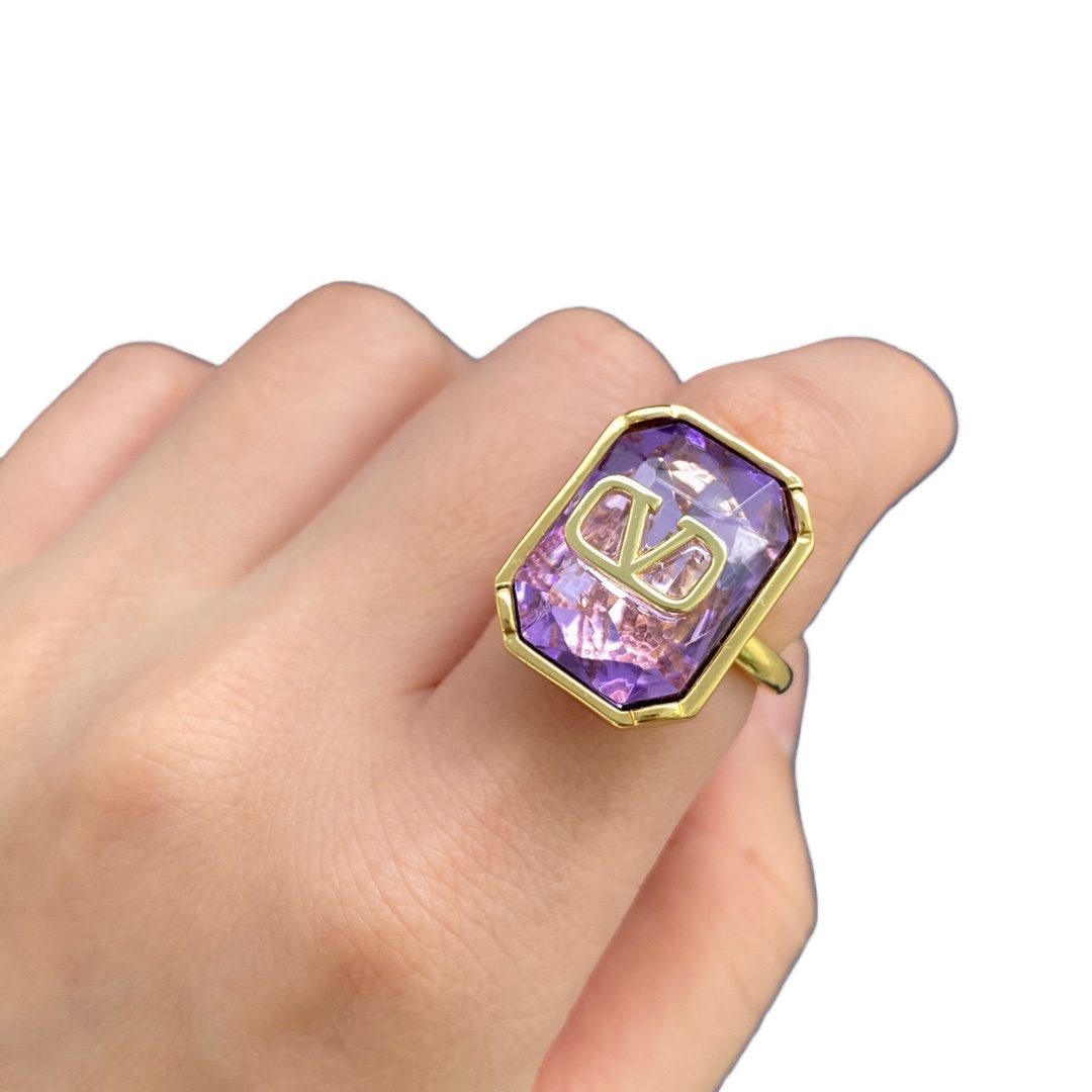 VTR016 VALENTINO GARAVANI VLOGO gold-tone crystal ring - ccjewelryacc