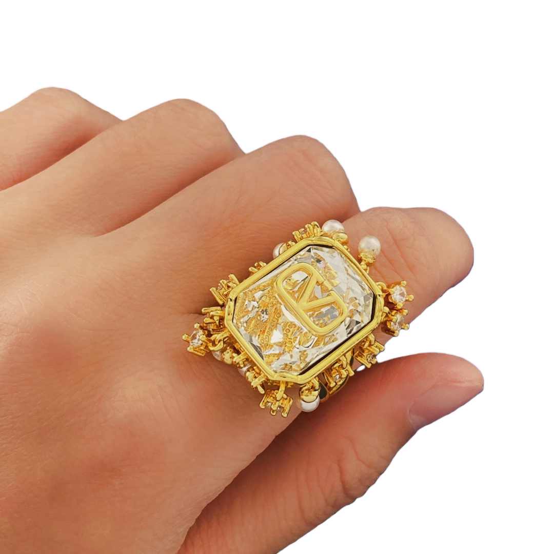 VTR014 VALENTINO GARAVANI VLOGO Big crystal ring - ccjewelryacc