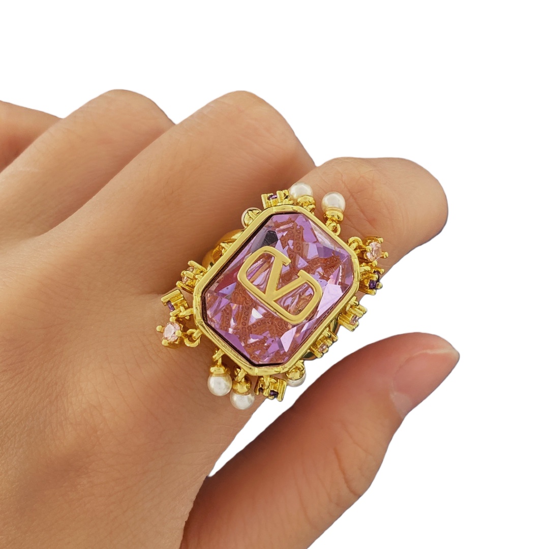 VTR014 VALENTINO GARAVANI VLOGO Big crystal ring - ccjewelryacc