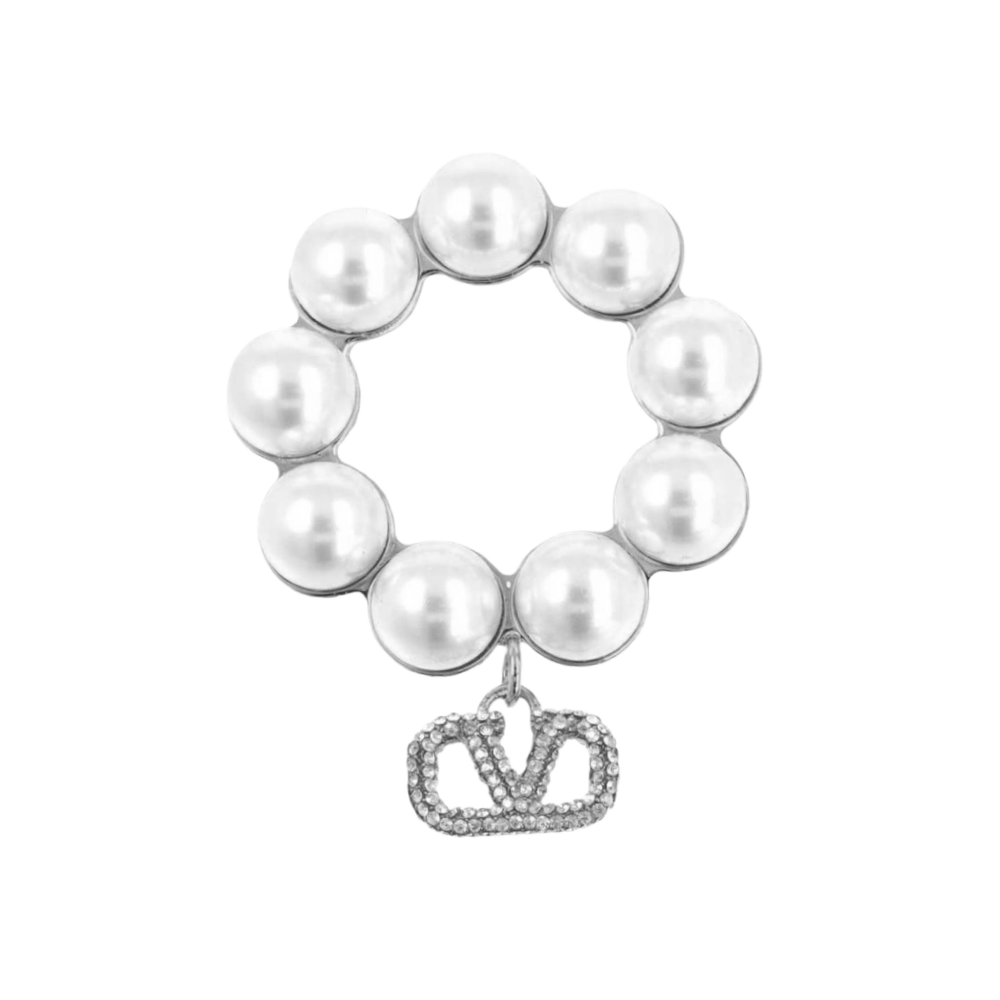 VTB004  Valentino Garavani  VLogo Signature Metal Brooch with pearls - ccjewelryacc