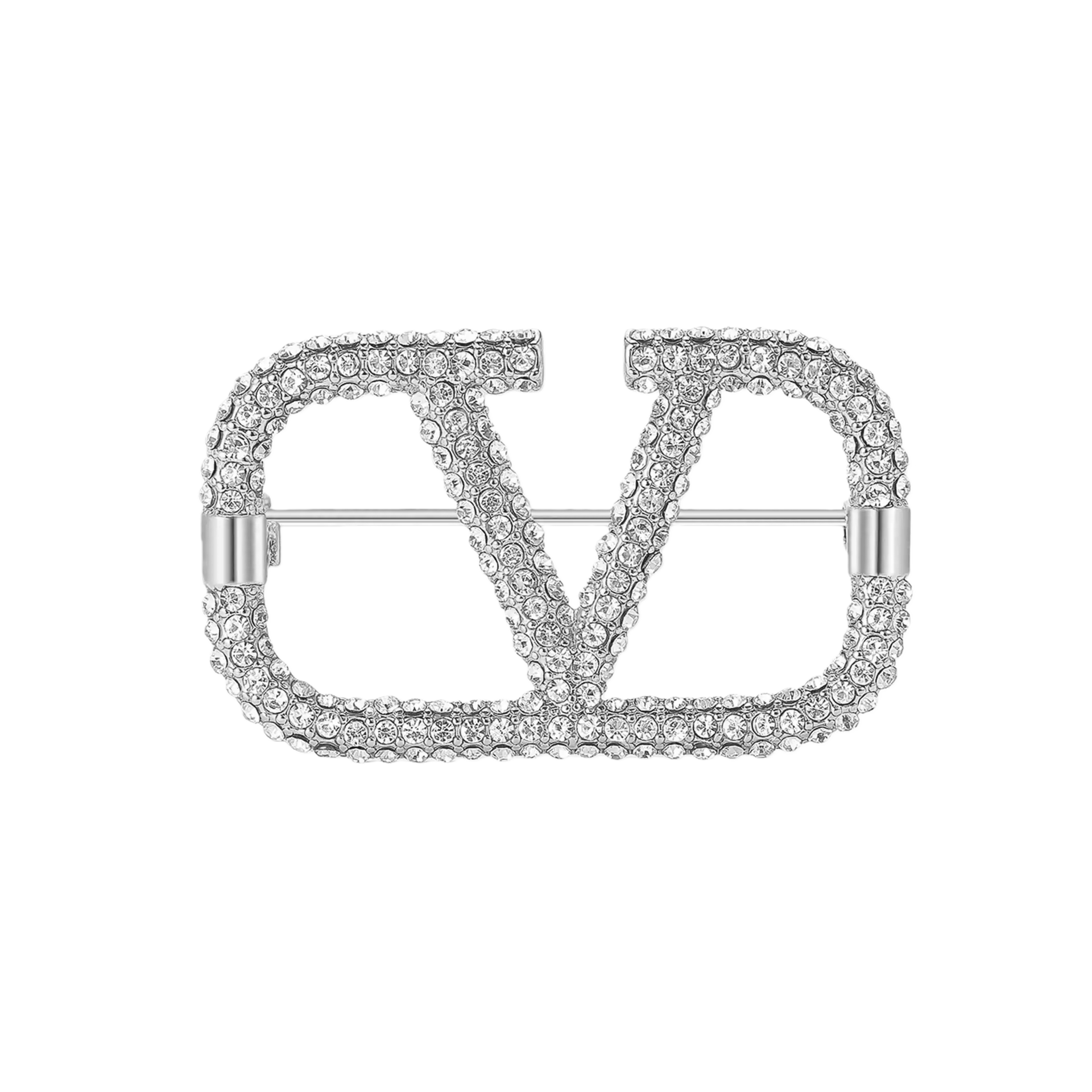 VTB001 Vlogo Signature Metal Brooch With Crystals - ccjewelryacc