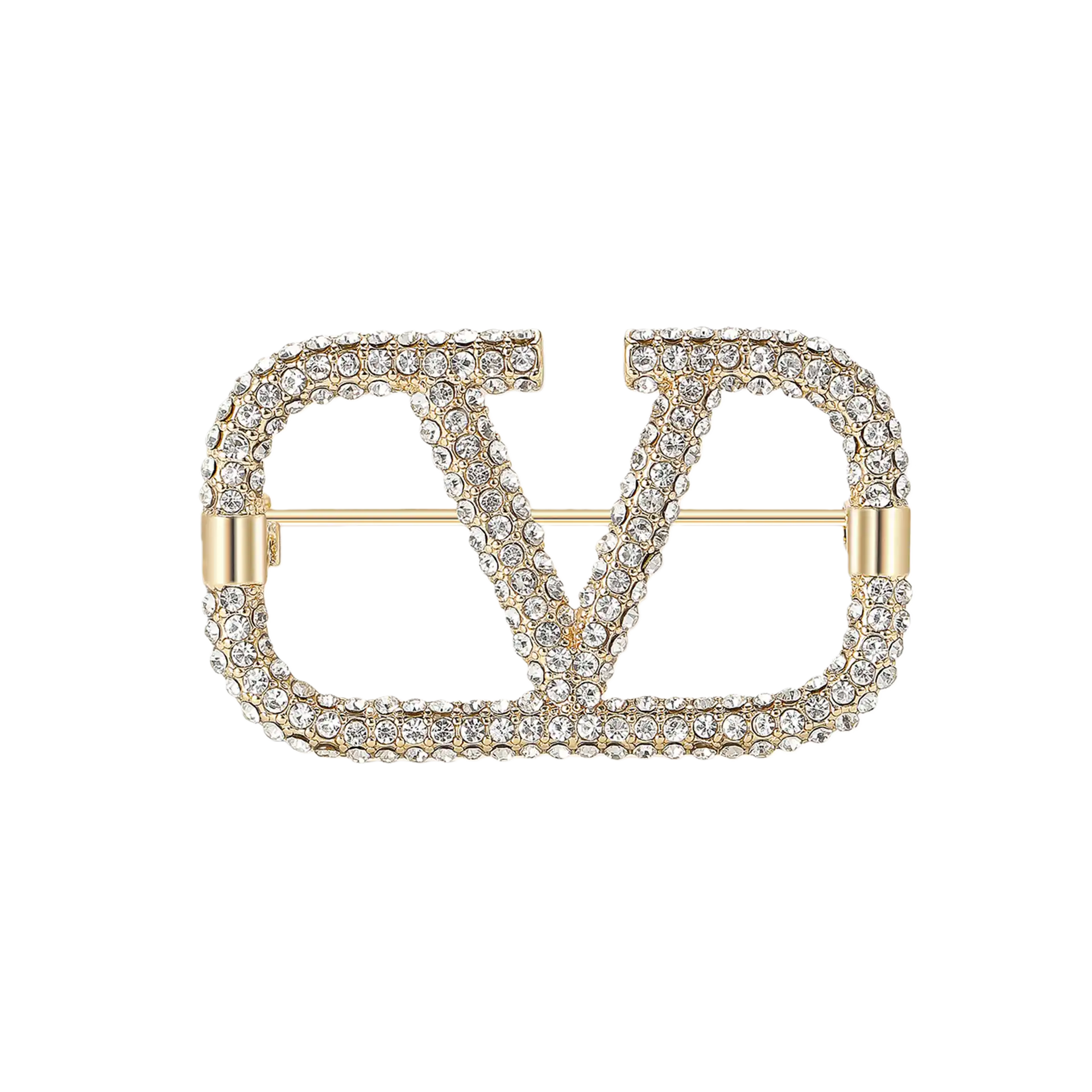 VTB001 Vlogo Signature Metal Brooch With Crystals - ccjewelryacc